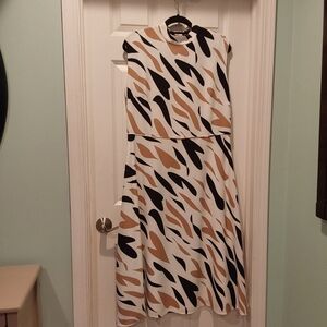Ann Taylor Black and Tan Abstract Midi Dress